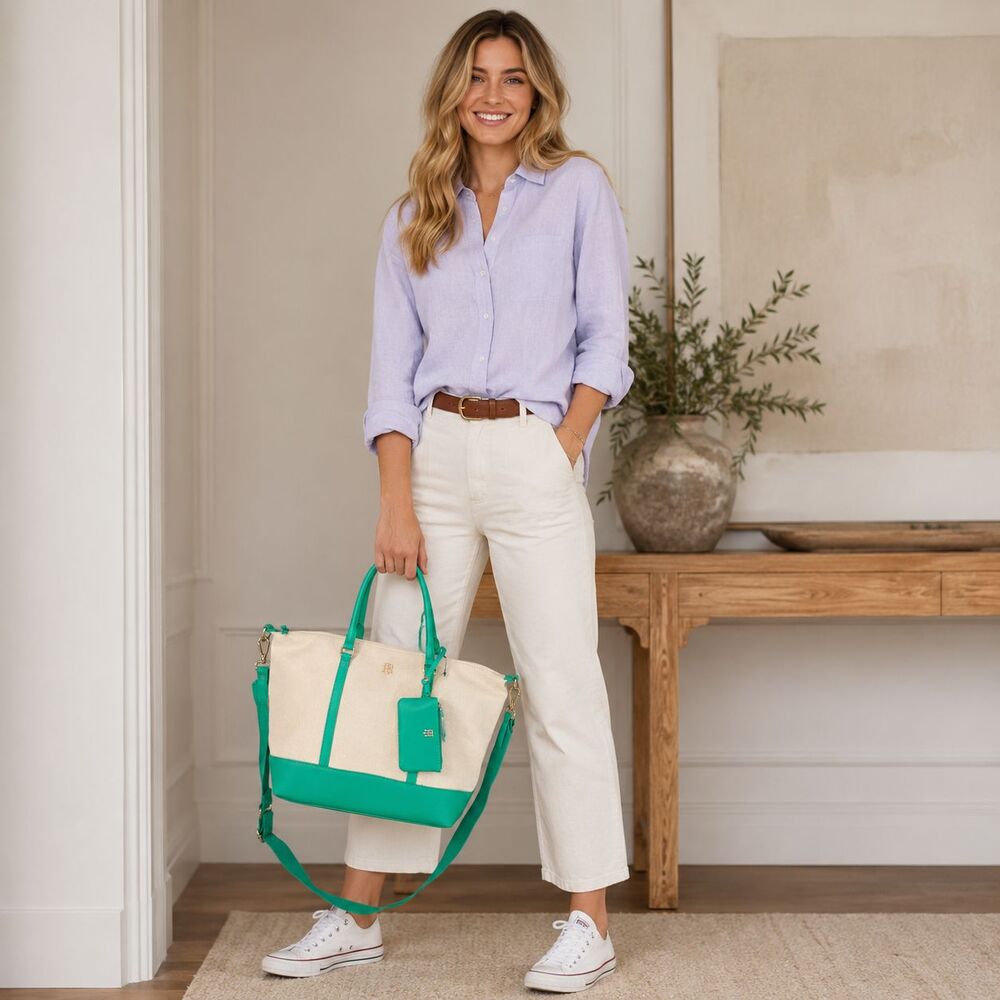 TOMMY HILFIGER Women's New Tote Bag Green Crossbody Pouch Preppy